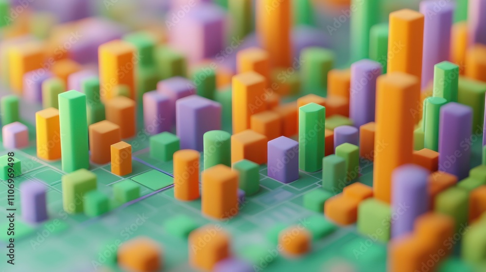 Fototapete A colorful 3D graph showcasing data visualization with varying heights and colors.