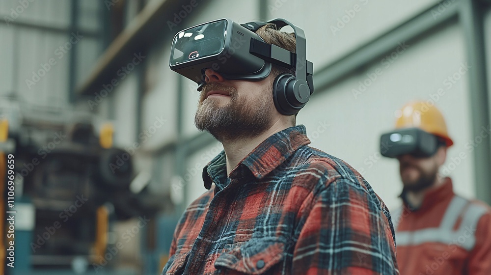 Poster an industrial facility using vr to simulate machinery operations for training and safety stock photo