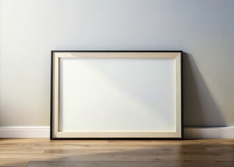 Horizontal Poster Mockup with White Blank Frame on Light Wall, Isolated Template for Art Display, Soft Shadow Effect, Black Border Design for Creative Presentations