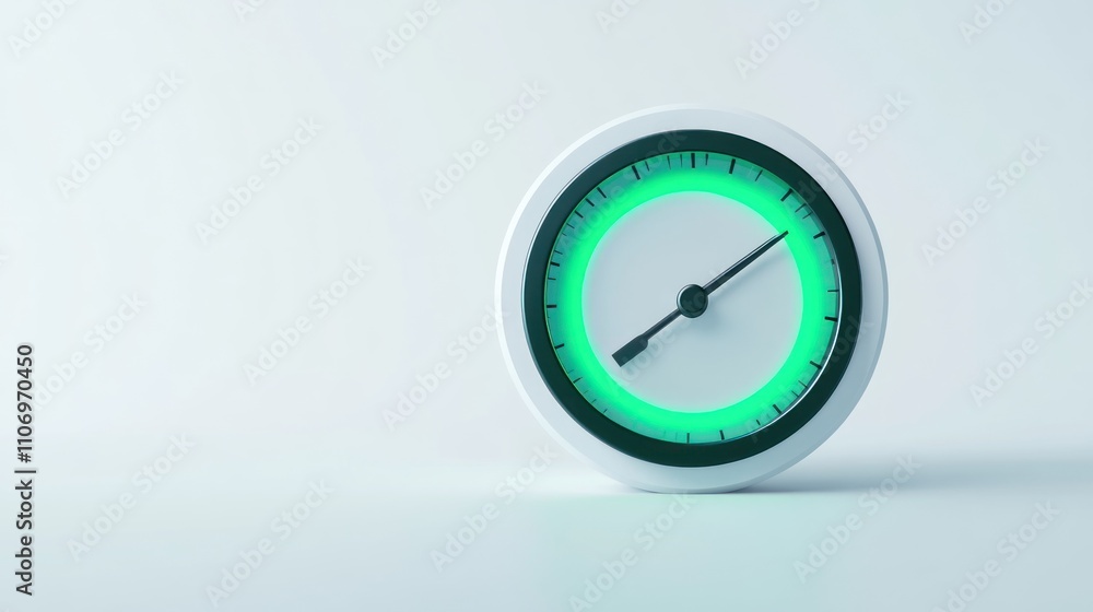 Poster a modern clock with a glowing green outline, indicating time in a minimalist design.