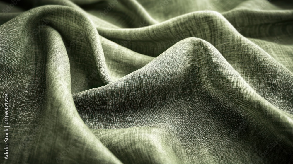 Poster a close-up of gently draped green fabric showcasing texture and depth.