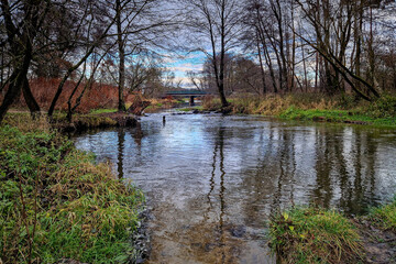 Autumn on the river on a cloudy day.
