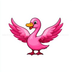 Obraz premium Cute and Colorful Cartoon Pink Swan with Spread Wings and Cheerful Expression, Perfect for Children's Books, Illustrations, and Fun Designs
