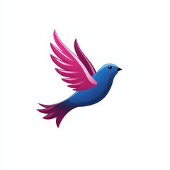 Colorful illustration of a flying bird with vibrant blue body and pink wings symbolizing freedom and joy against a clean white background, ideal for various creative projects.
