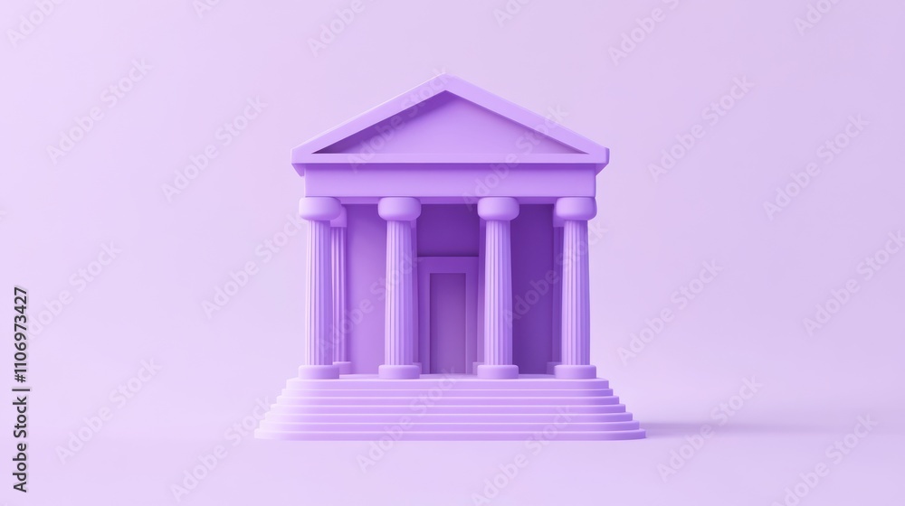 Poster A stylized purple building resembling a classical temple with columns and steps.