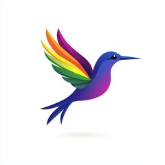 Obraz premium Vibrant and Colorful Hummingbird with Rainbow Wings in a Minimalist Style Ideal for Nature, Art, or Design Projects Focusing on Beauty and Diversity in Wildlife