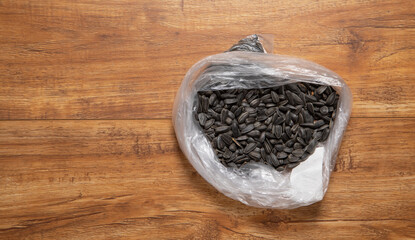 Sunflower dry seeds on the table.