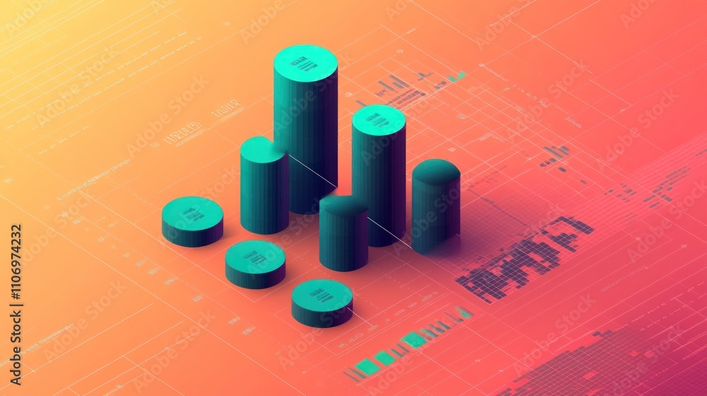 Aufkleber A digital representation of bar graphs showcasing data analysis and trends.