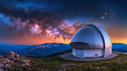 Futuristic space observatory dome on high mountain
