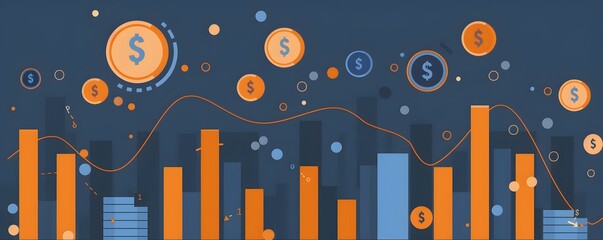 Obraz premium Abstract Financial Graph Showing Growth And Dollar Coins