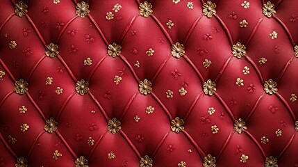 Fototapeta premium Red Upholstery with Gold Flower Buttons