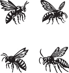 Obraz premium Vector Silhouette Illustrations of Bees in Various Poses