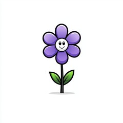 Fototapeta premium Cheerful Purple Flower with a Smile Character on a Simple Background, Perfect for Children's Illustrations, Floral Designs, or Whimsical Art Projects
