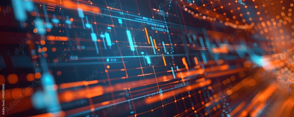 Poster abstract digital data visualization showing stock market charts