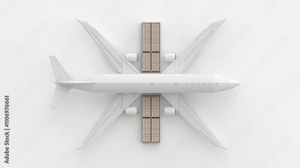 Poster a conceptual design of an airplane with cargo containers attached.