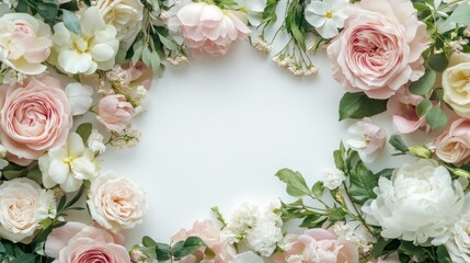 Floral Frame of Delicate Pink and White Blooms