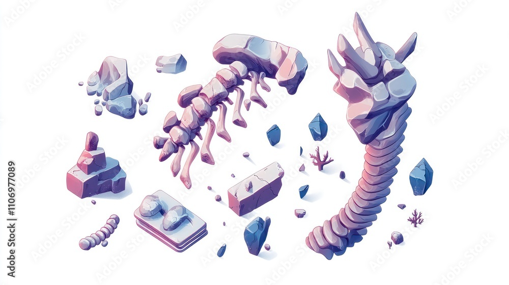 Poster A stylized representation of fossilized bones and rocks, showcasing geological elements.