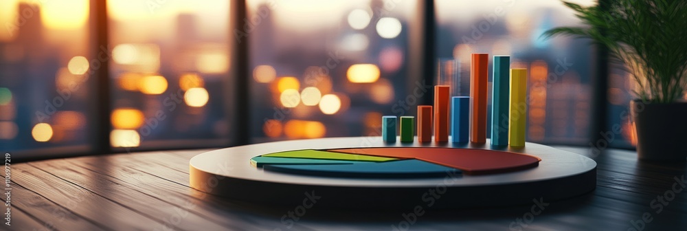 Poster A colorful bar and pie chart on a table, symbolizing data analysis and business insights.
