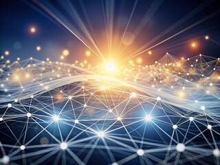 Interwoven Lines and Luminous Dots on Tranquil White Backdrop Representing Technological Progress and Data Transmission in Low Light Photography