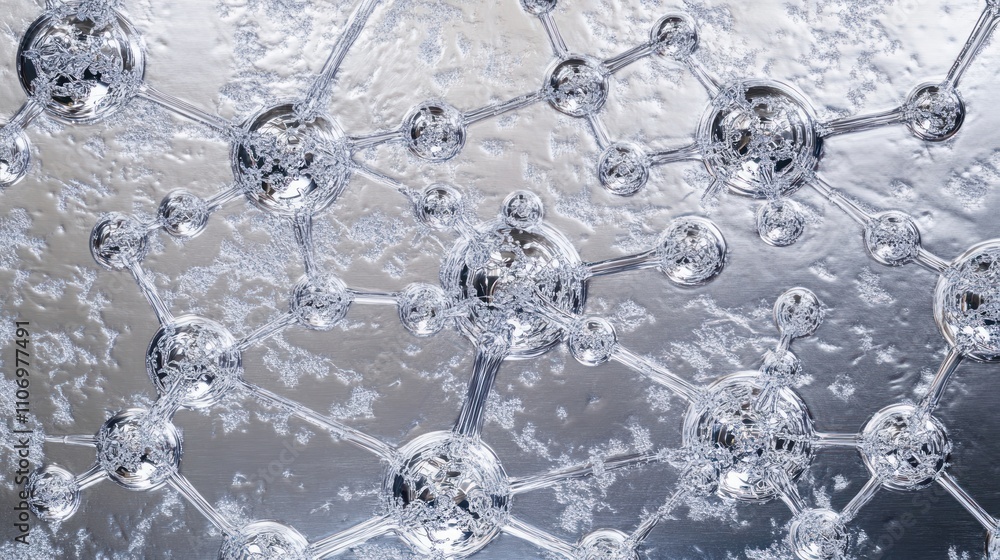 Poster abstract representation of interconnected molecules in a scientific context.