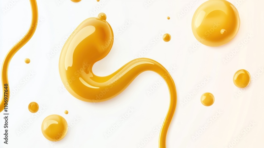 Poster abstract yellow paint splashes on a white background, showcasing fluidity and texture.