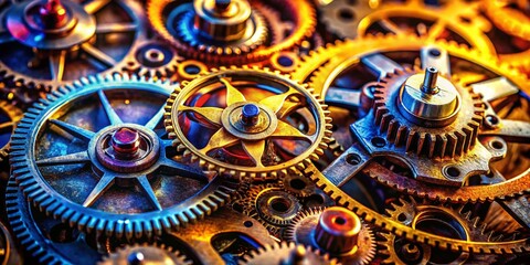 Fototapeta premium Intricate Close-Up of Metallic Gears and Mechanisms in Vintage Clockwork Machinery Showcasing the Beauty of Engineering and Precision in Mechanical Design