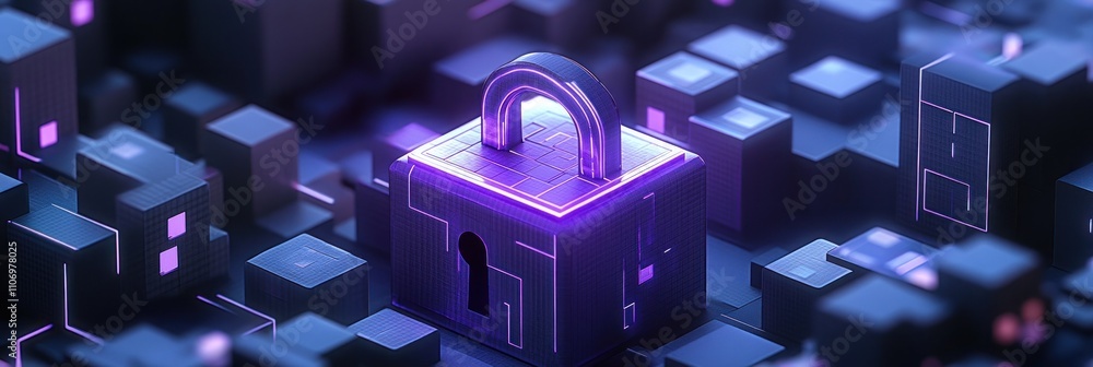 Leinwandbilder a digital lock symbolizing cybersecurity and data protection in a tech-inspired environment.