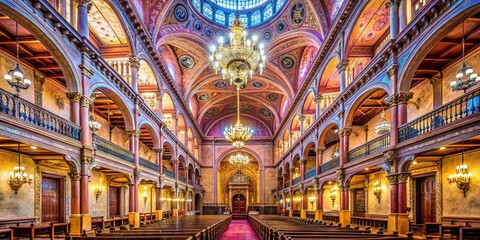 Fototapeta premium Intricate Interior of the Great Synagogue in Budapest, Hungary: A Captivating Portrait of Architectural Beauty and Cultural Heritage