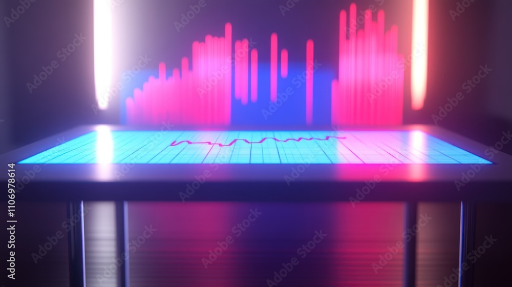 Poster A glowing table displaying a colorful sound wave graphic.