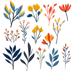 Transparent Geometric Flower and Grass Ornament Pack
