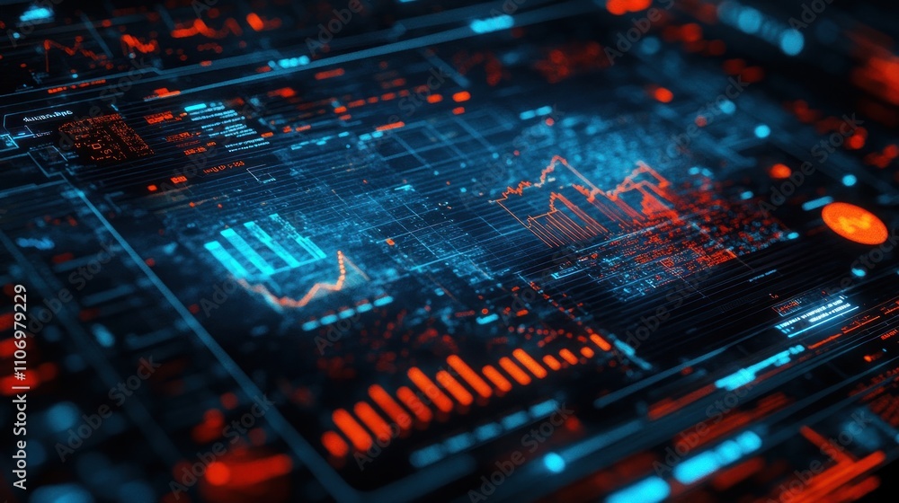 Fototapete A digital interface displaying data visualizations and analytics in vibrant colors.