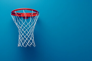 Basketball hoop on blue background. Top view. Copy space. 