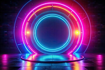 3D Neon Game Design: Geometric Circle Shapes, High Depth of Field