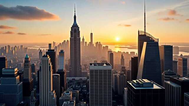 Manhattan Skyline at Sunrise: A Golden Hour Panorama