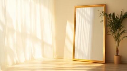 Elegant oversized antique mirror with ornate gold frame, beautifully leaning against a vintage wall.