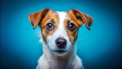 Jack Russell Dog Posing Charmingly on Blue Background - Captivating Portrait of a Playful Pet with Bright Eyes and Expressive Face for Animal Lovers and Dog Enthusiasts