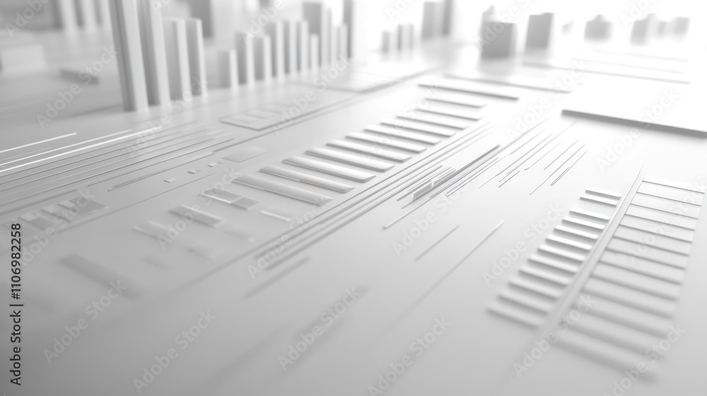 Fototapete A monochromatic 3D model representing data visualization elements and structures.