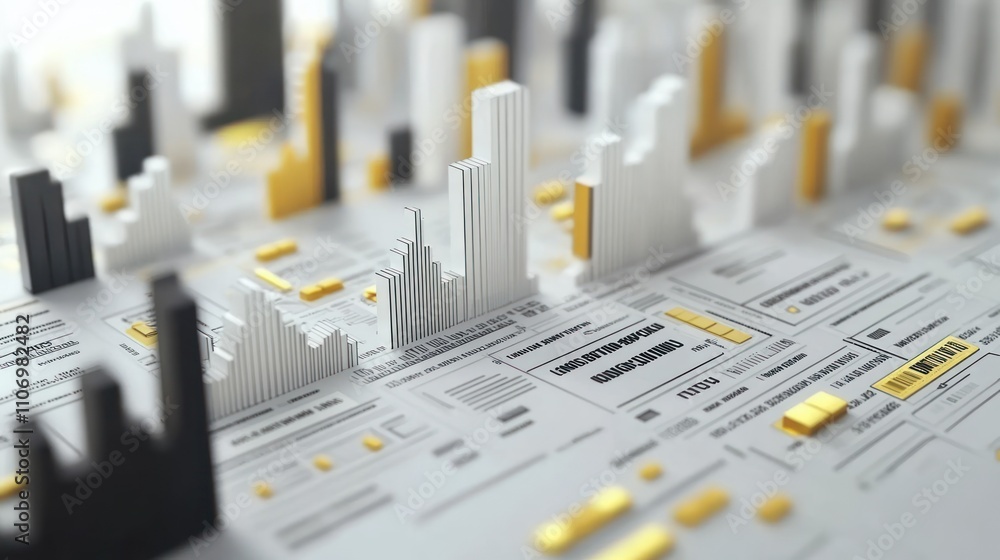 Aufkleber A 3D data visualization model showcasing urban structures and statistics.