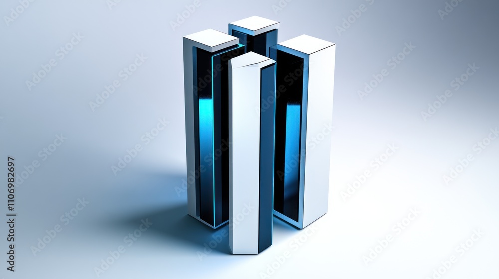 Poster abstract geometric shapes with a sleek design and blue lighting.