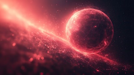 Obraz premium A gradient red-to-black background displays a digital sphere planet