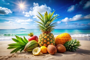 Beach Vacation Food Logo Design: Summer Sun, Tropical Fruits, Coastal Cuisine