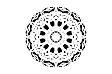 Intricate Black and White Mandala with Circular and Star Patterns
