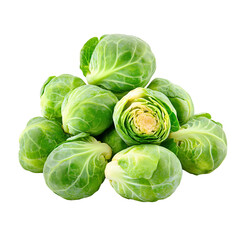 Fresh brussels sprouts in a pile, isolated on transparent background.