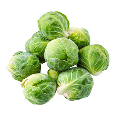 Fototapeta premium Fresh brussels sprouts in a pile, isolated on transparent background.
