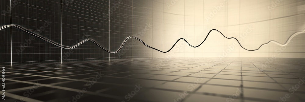 Aufkleber Abstract representation of data trends with a grid background and wave patterns.