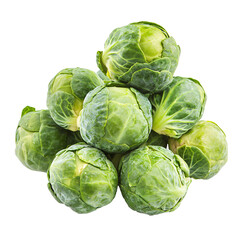 Fototapeta premium Fresh brussels sprouts in a pile, isolated on transparent background.