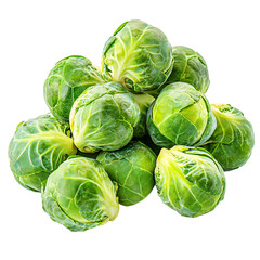 Obraz premium Fresh brussels sprouts in a pile, isolated on transparent background.