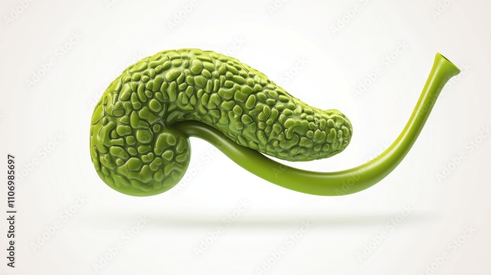 Poster a stylized green representation of a digestive organ with a tubular extension.