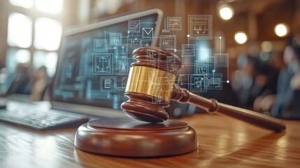 Gavel and Digital Network Representing Legal Technology