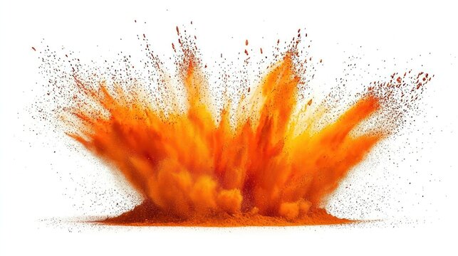 Orange Powder Explosion Isolated on White Background